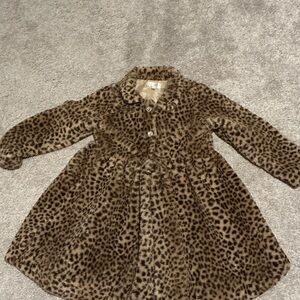 Biscotti Collezioni Leopard Print Faux Fur Lined Jeweled Buttons Kids Coat sz 6